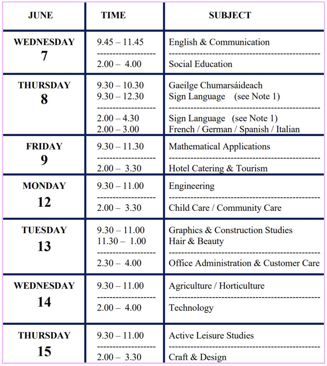 Leaving Cert Timetable 2023 - Breakthrough Maths